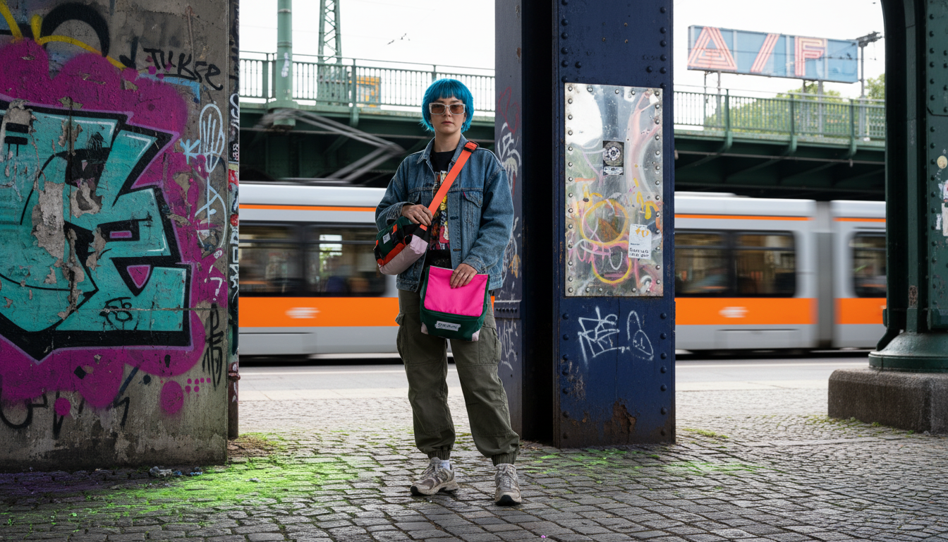 Transformable bag in an urban environment showcasing versatility