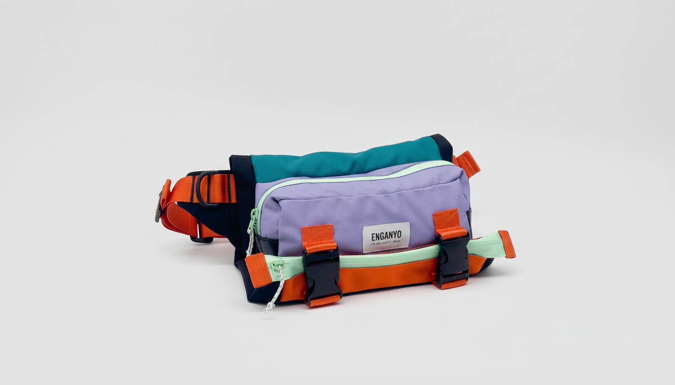 Carry-on backpack displayed in an urban environment with vibrant colors